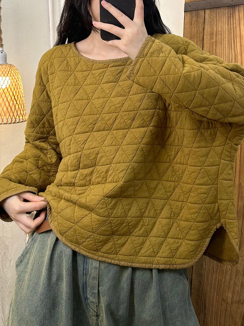 Artsy Autumn Rhomboids Stitching Padded Sweatshirt Ak1031