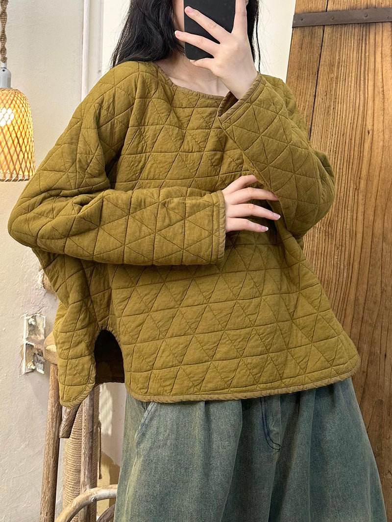 Artsy Autumn Rhomboids Stitching Padded Sweatshirt Ak1031
