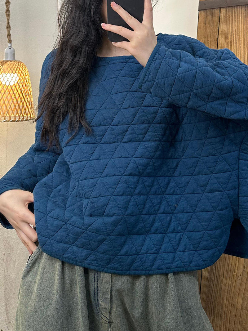 Artsy Autumn Rhomboids Stitching Padded Sweatshirt Ak1031
