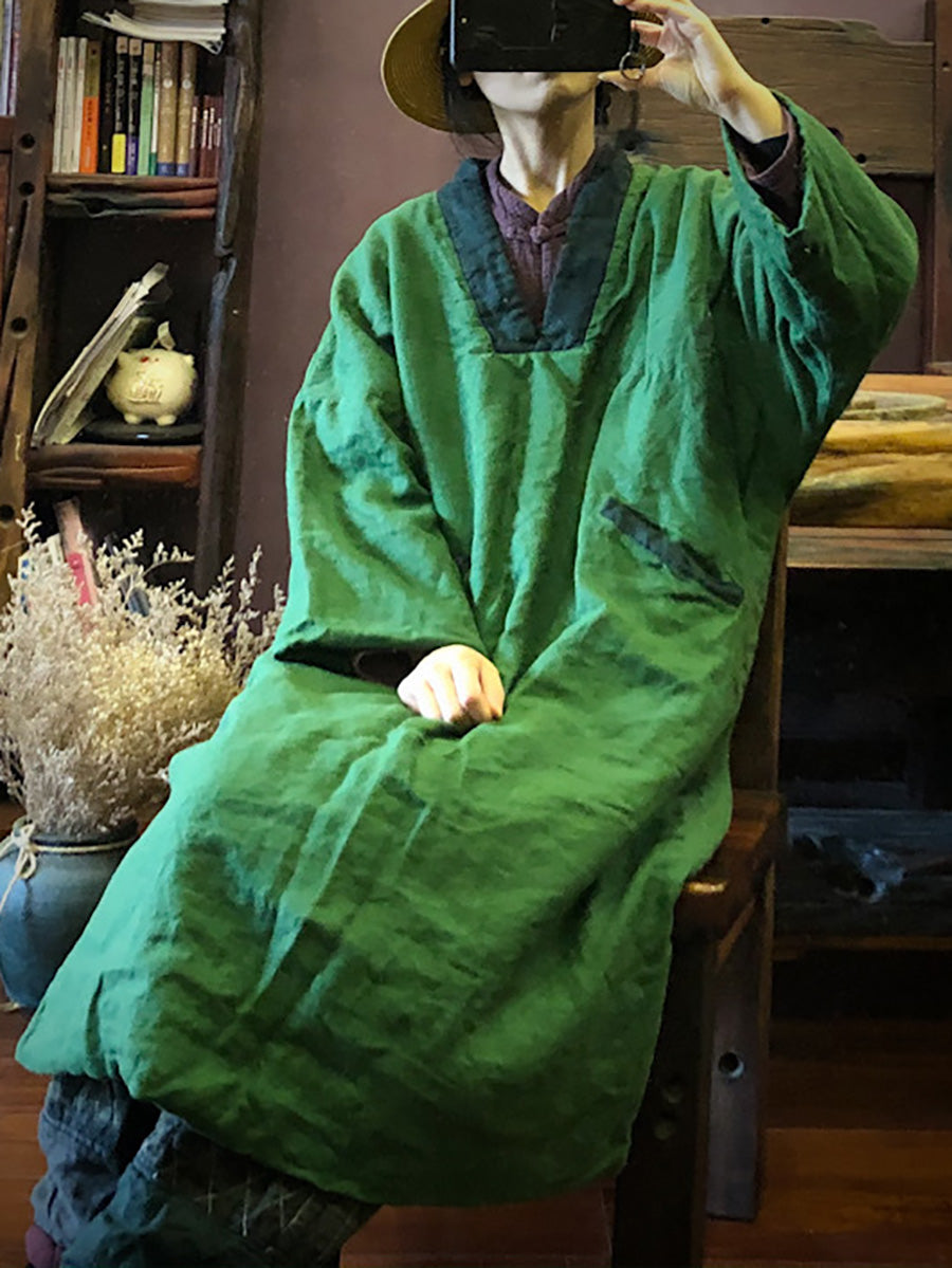 Autumn Colorblock Long Linen Robe Coat Ak1048