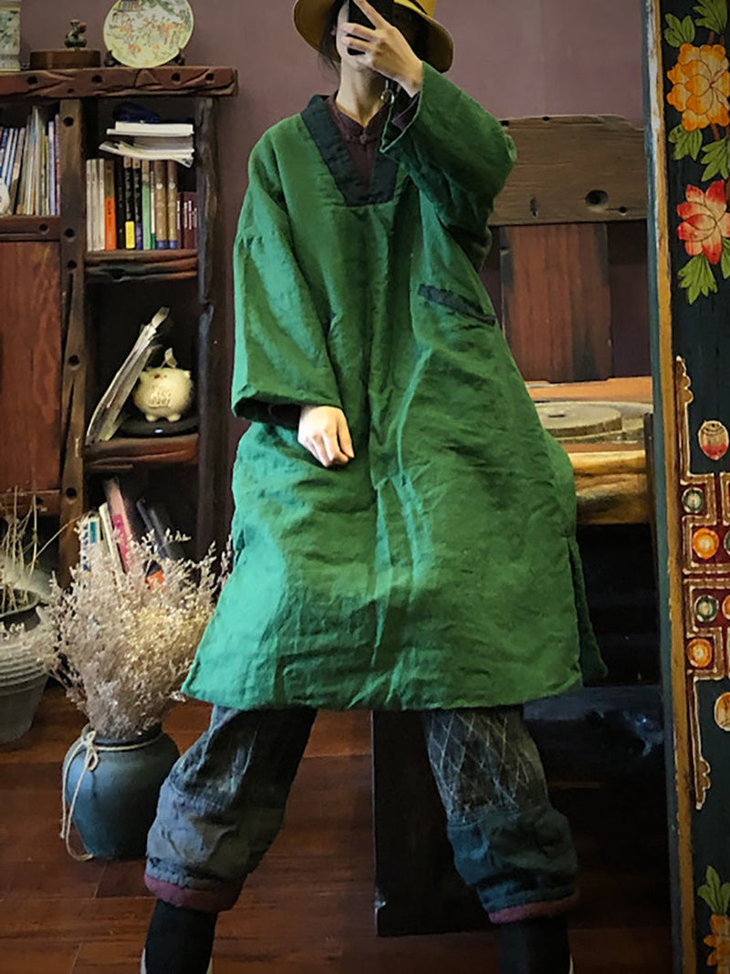 Autumn Colorblock Long Linen Robe Coat Ak1048