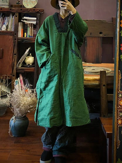 Autumn Colorblock Long Linen Robe Coat Ak1048