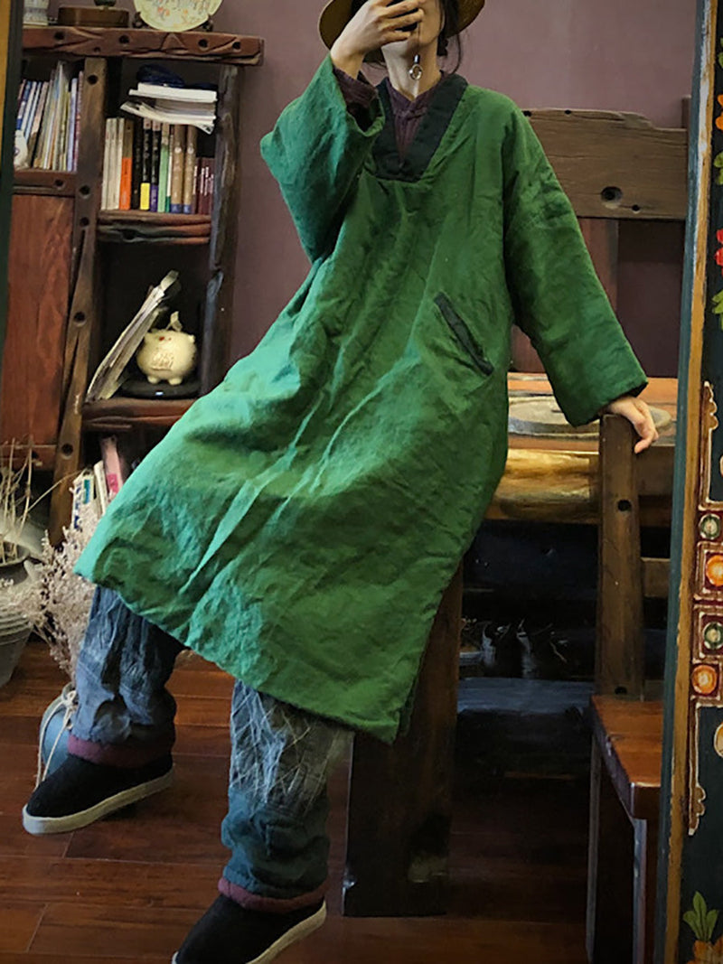 Autumn Colorblock Long Linen Robe Coat Ak1048