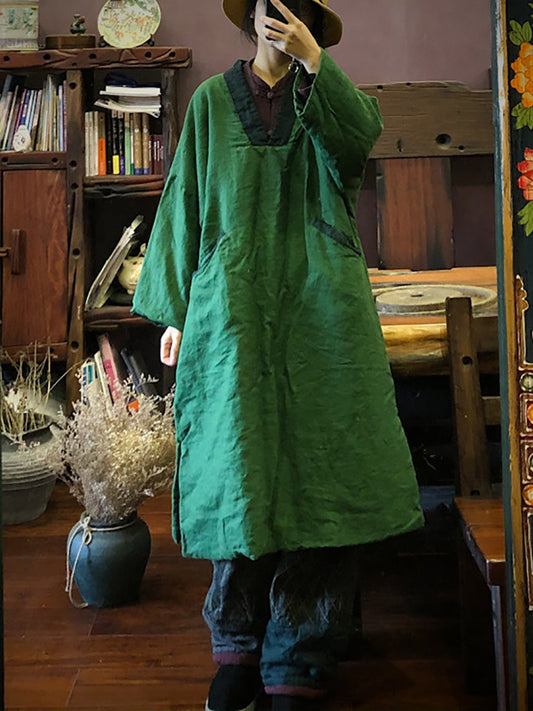 Autumn Colorblock Long Linen Robe Coat Ak1048