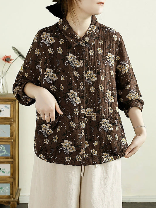 Autumn Artsy Flower Cotton Shirt Coat Ak1038