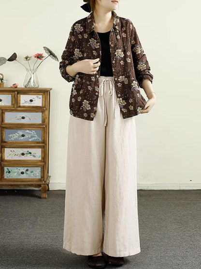 Autumn Artsy Flower Cotton Shirt Coat Ak1038
