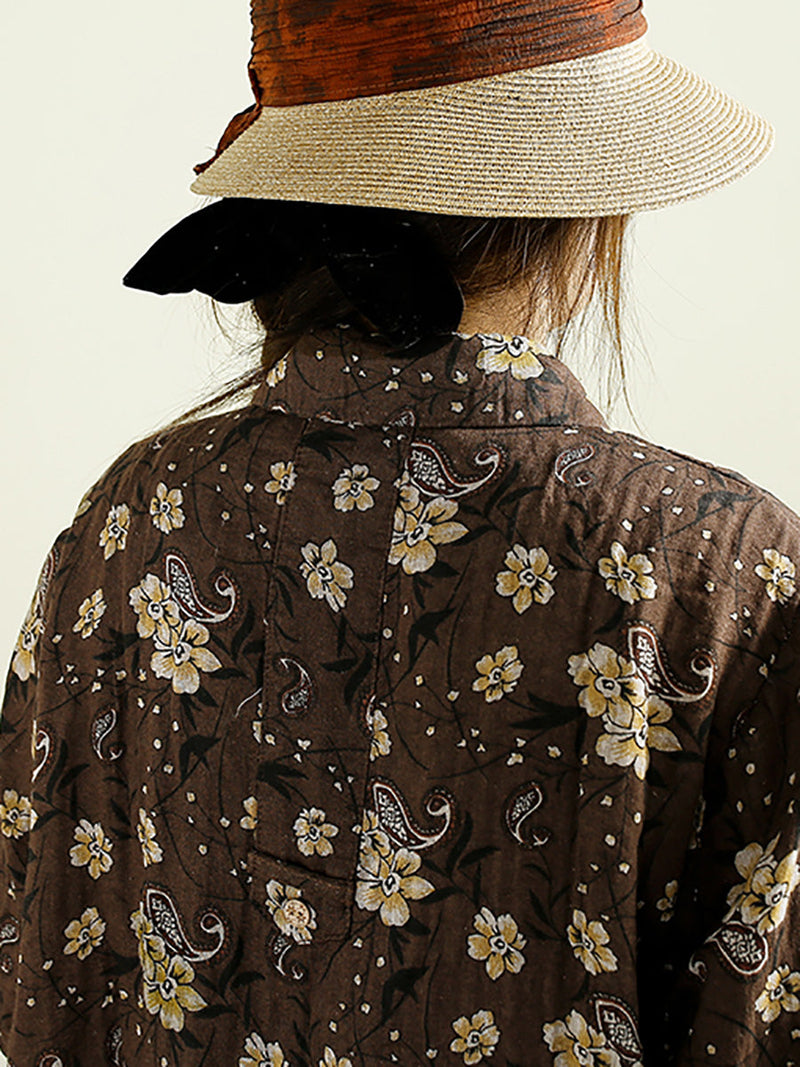 Autumn Artsy Flower Cotton Shirt Coat Ak1038