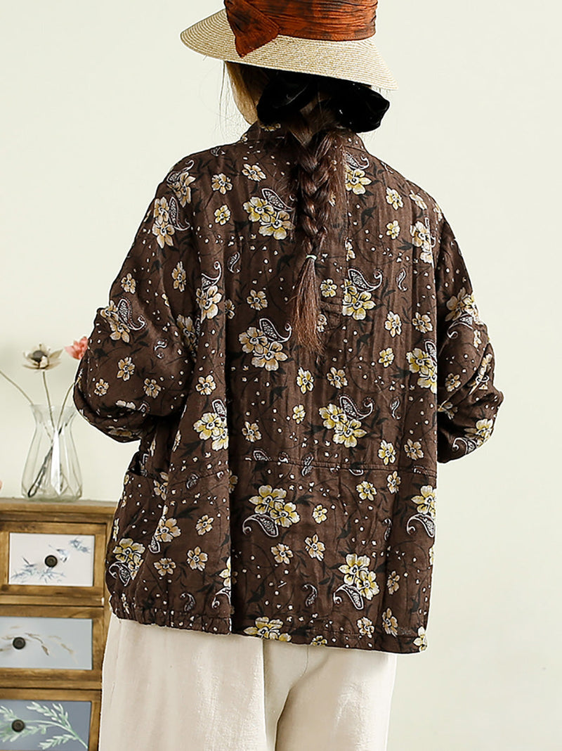 Autumn Artsy Flower Cotton Shirt Coat Ak1038