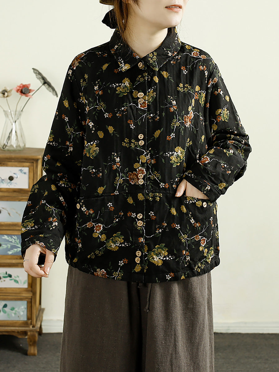 Autumn Artsy Flower Cotton Shirt Coat Ak1038