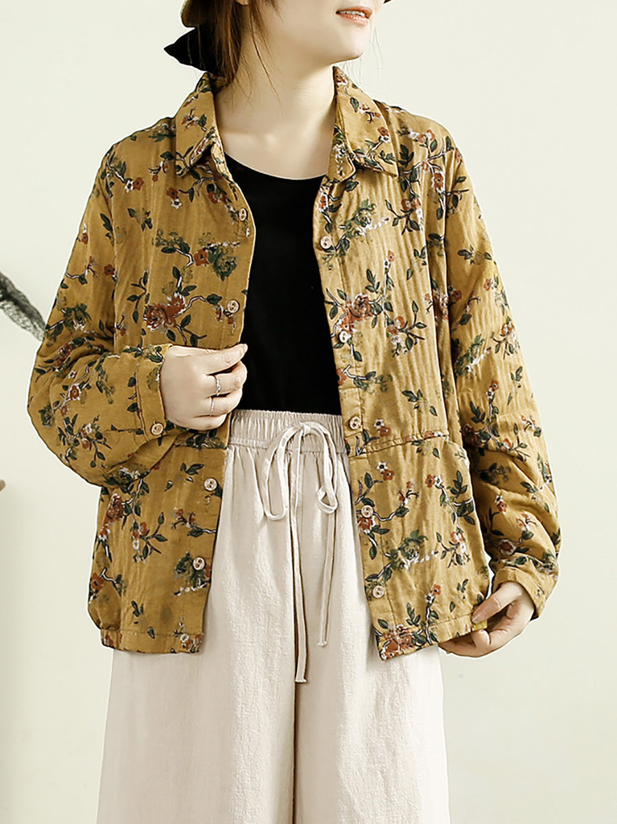 Autumn Artsy Flower Cotton Shirt Coat Ak1038