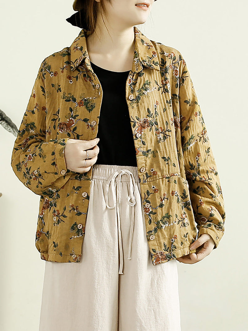 Autumn Artsy Flower Cotton Shirt Coat Ak1038