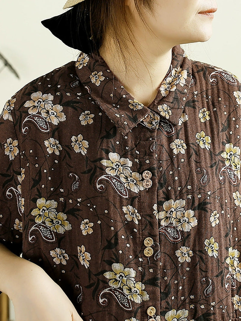 Autumn Artsy Flower Cotton Shirt Coat Ak1038