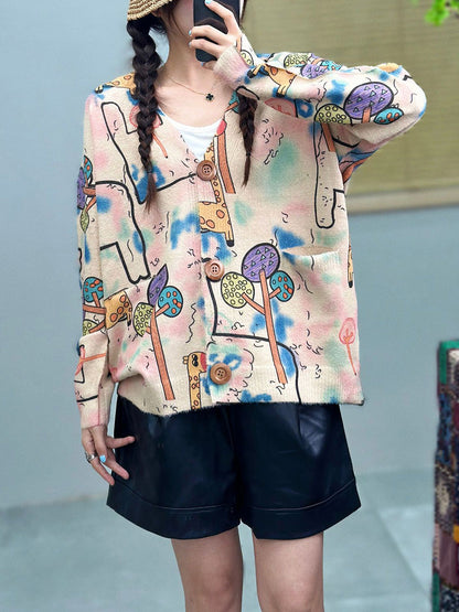 Autumn Cartoon V-neck Sweater Ah1068