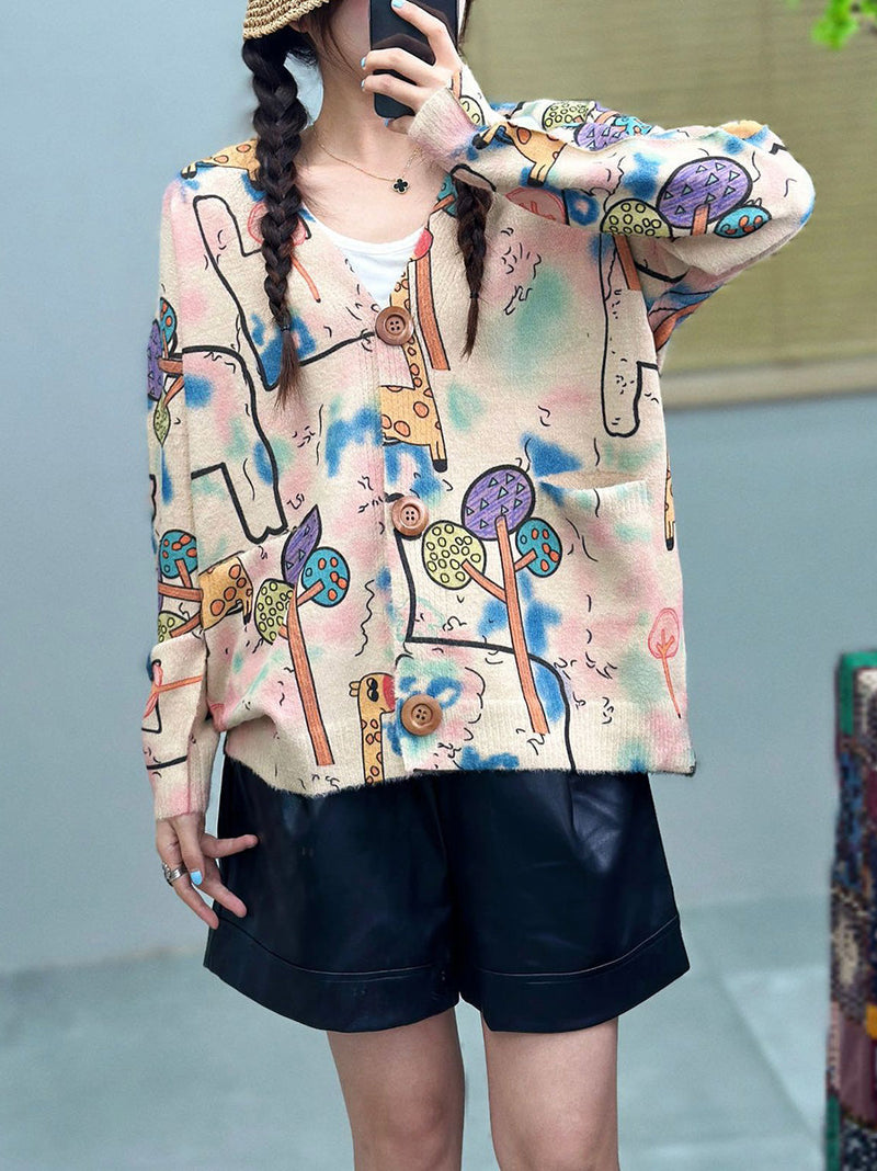 Autumn Cartoon V-neck Sweater Ah1068