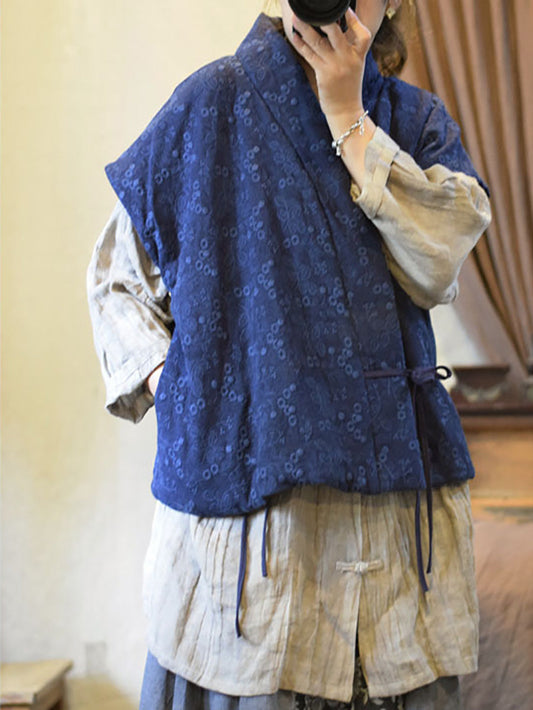 Flowe Embroidery V-neck Linen Padded Vest Coat Ax1006