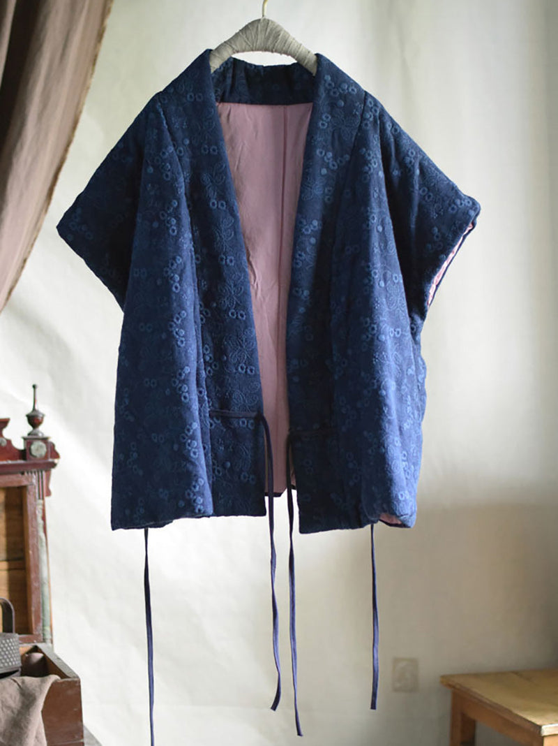 Flowe Embroidery V-neck Linen Padded Vest Coat Ax1006