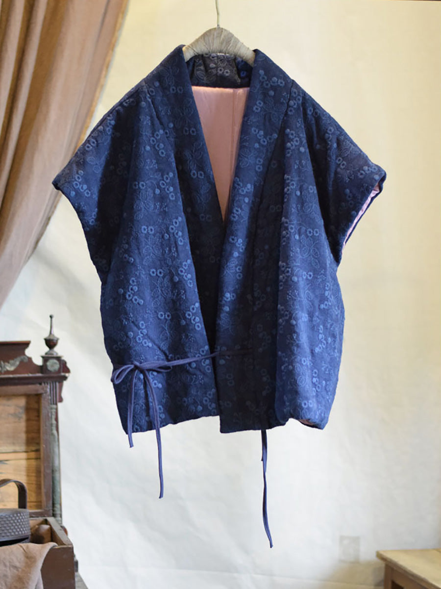 Flowe Embroidery V-neck Linen Padded Vest Coat Ax1006