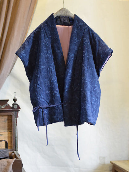 Flowe Embroidery V-neck Linen Padded Vest Coat Ax1006