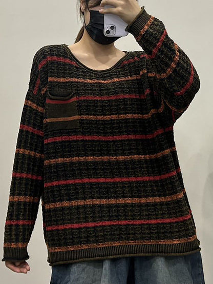 Autumn Stripe Knit O-neck Sweater Ax1005