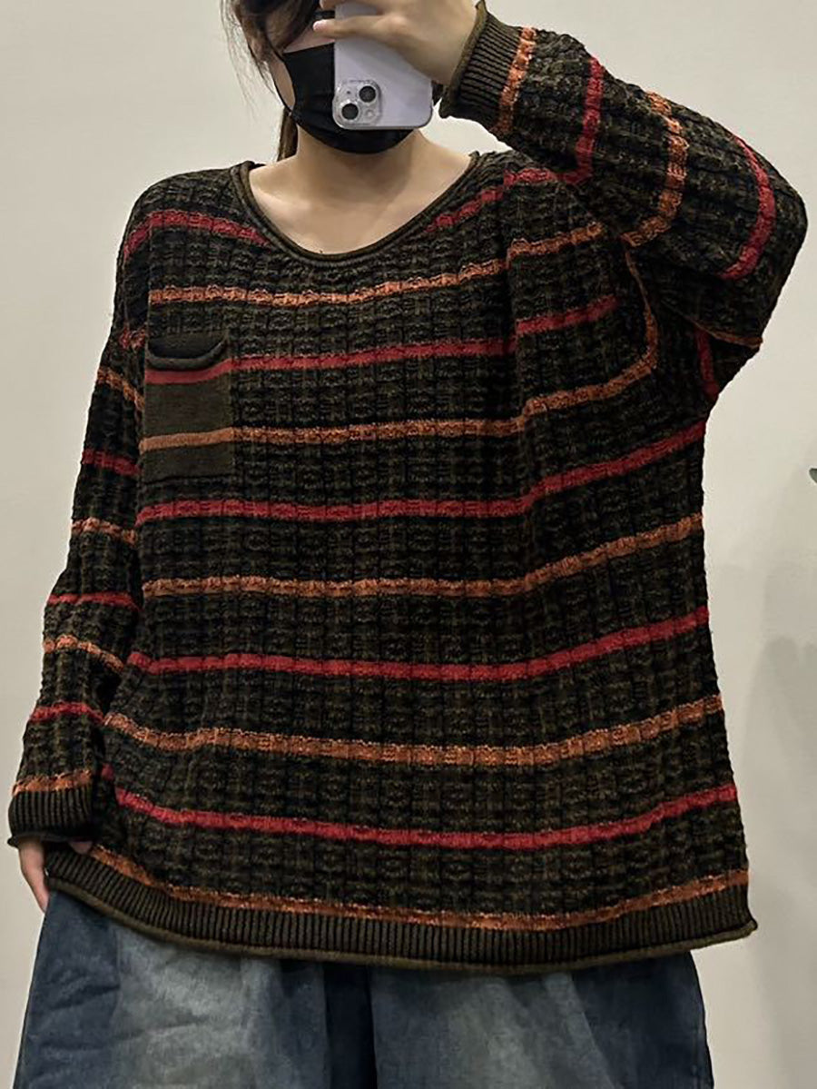 Autumn Stripe Knit O-neck Sweater Ax1005