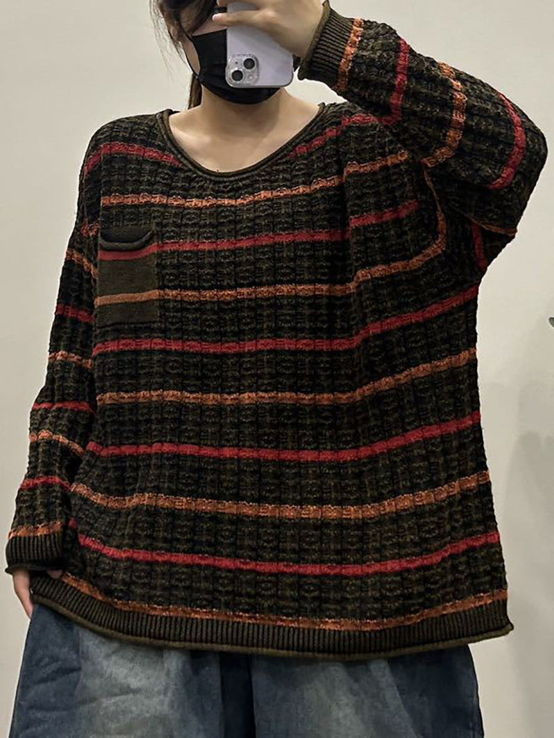 Autumn Stripe Knit O-neck Sweater Ax1005
