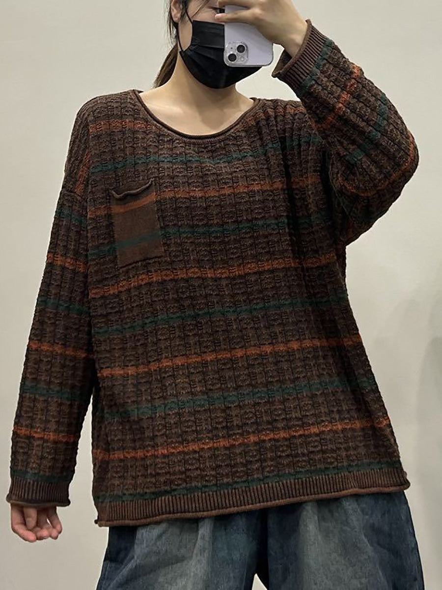 Autumn Stripe Knit O-neck Sweater Ax1005