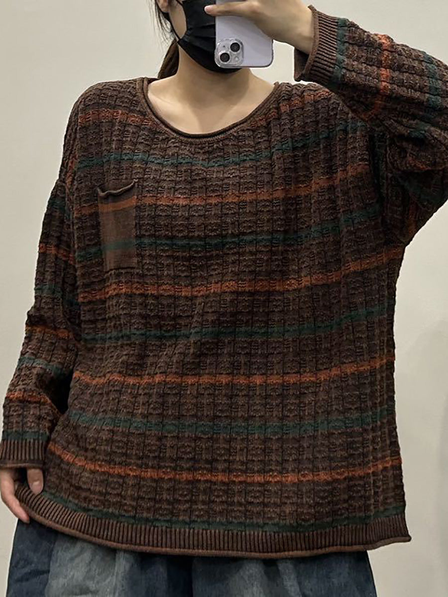 Autumn Stripe Knit O-neck Sweater Ax1005