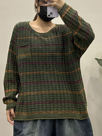 Autumn Stripe Knit O-neck Sweater Ax1005