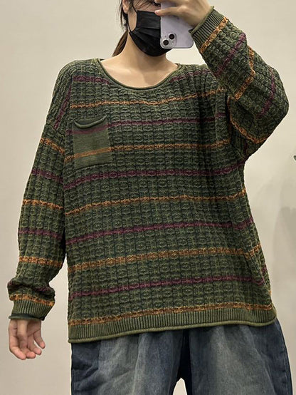 Autumn Stripe Knit O-neck Sweater Ax1005