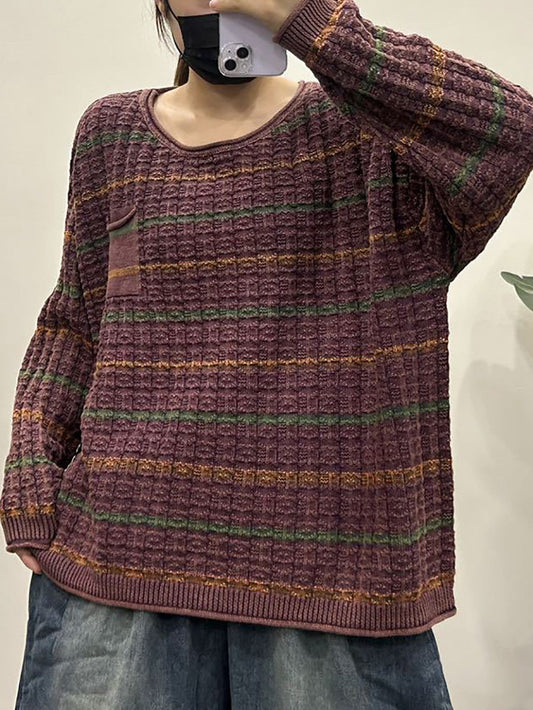 Autumn Stripe Knit O-neck Sweater Ax1005