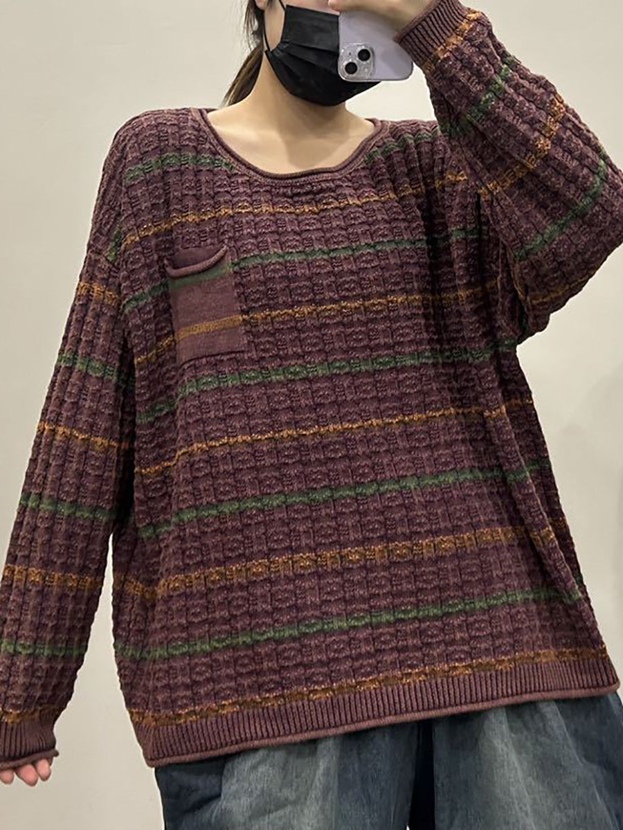 Autumn Stripe Knit O-neck Sweater Ax1005
