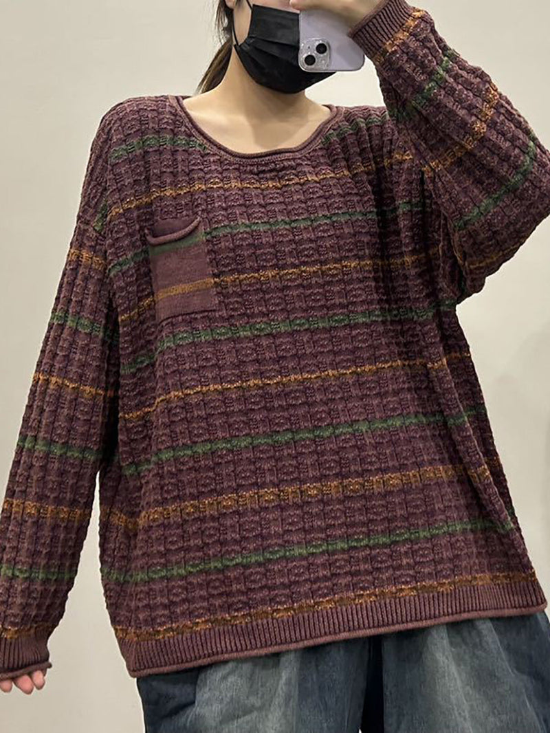 Autumn Stripe Knit O-neck Sweater Ax1005