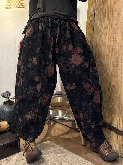 Autumn Retro Flower Spliced Harem Pants Ax1001
