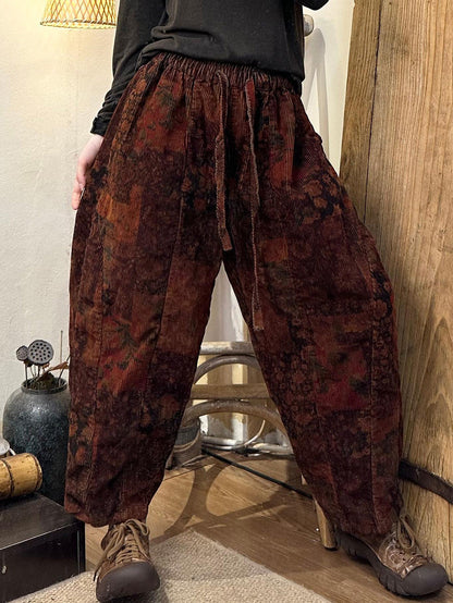 Autumn Retro Flower Spliced Harem Pants Ax1001