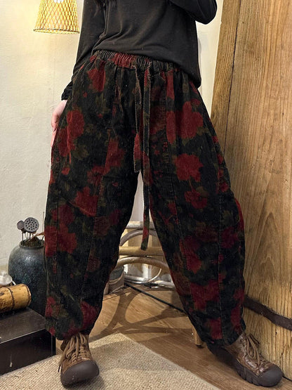 Autumn Retro Flower Spliced Harem Pants Ax1001