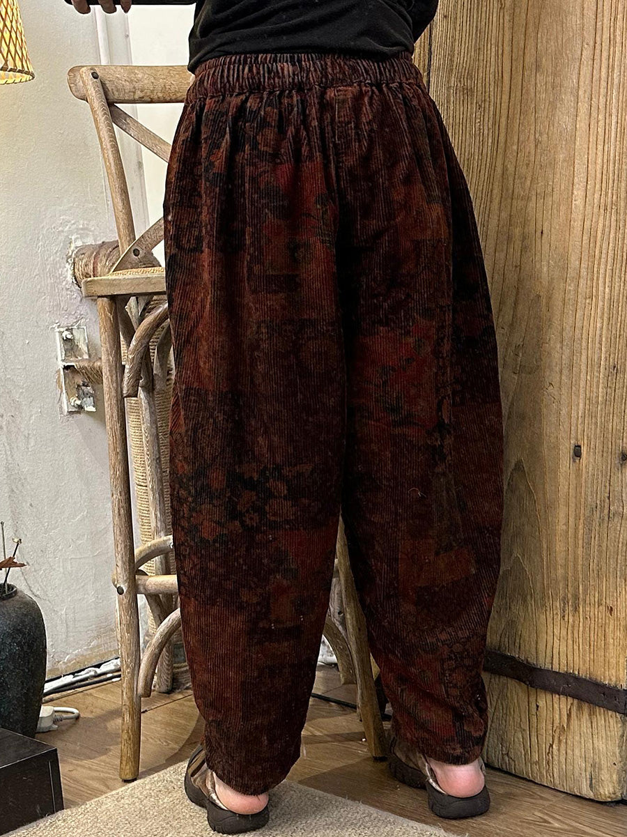Autumn Retro Flower Spliced Harem Pants Ax1001