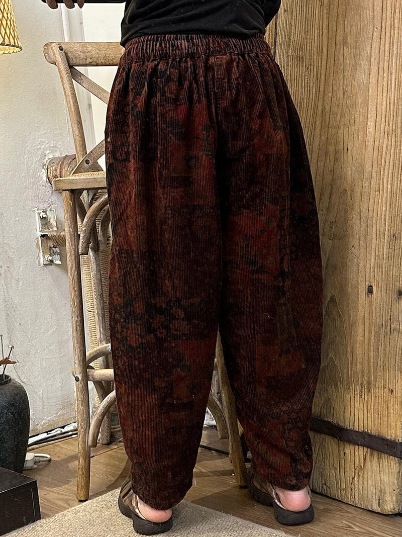 Autumn Retro Flower Spliced Harem Pants Ax1001