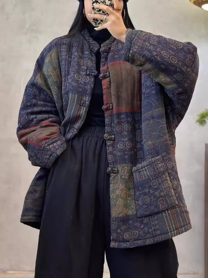 Autumn Flower Cotton Linen O-neck Coat Ax1003