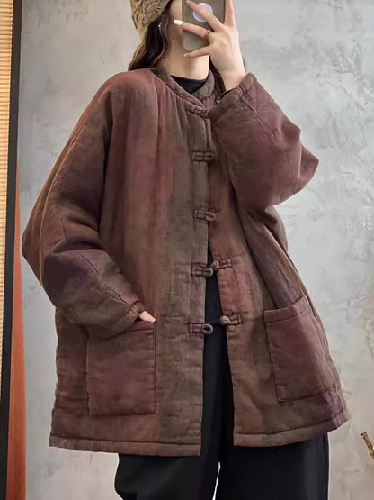 Autumn Flower Cotton Linen O-neck Coat Ax1003