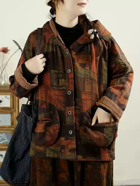 Autumn Flower Patchwork Cotton Hooded Coat Ax1025