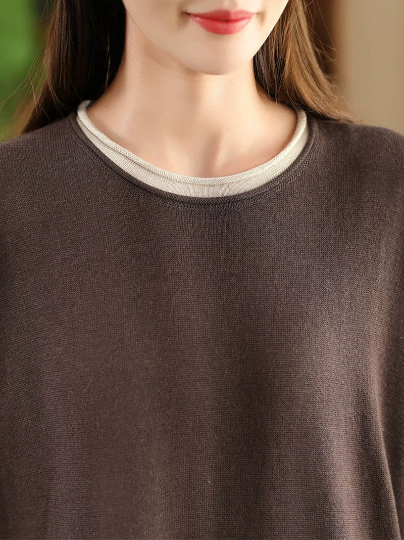 Autumn Colorblock O-neck Blouse Ax1034