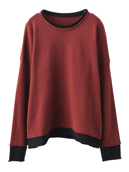 Autumn Colorblock O-neck Blouse Ax1034
