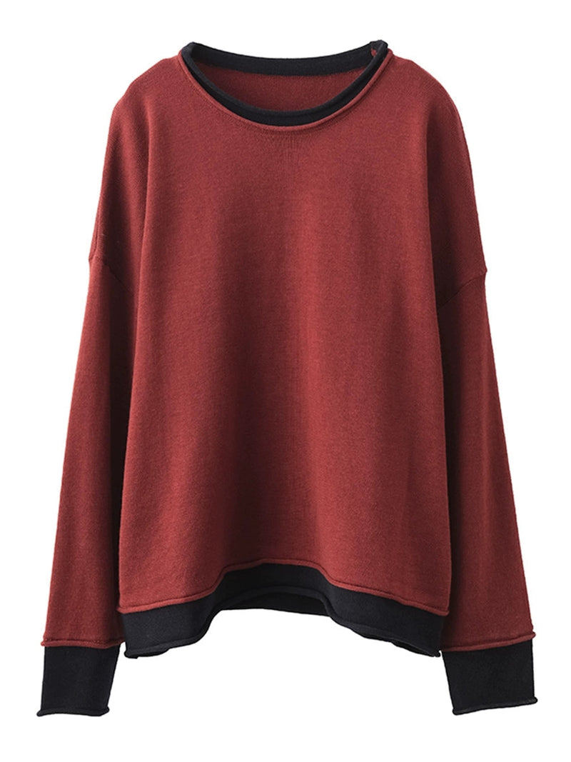 Autumn Colorblock O-neck Blouse Ax1034