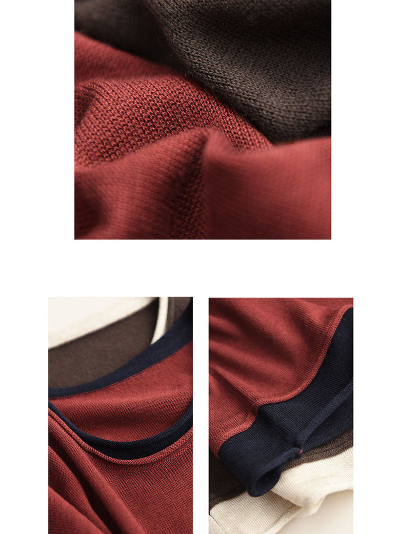 Autumn Colorblock O-neck Blouse Ax1034