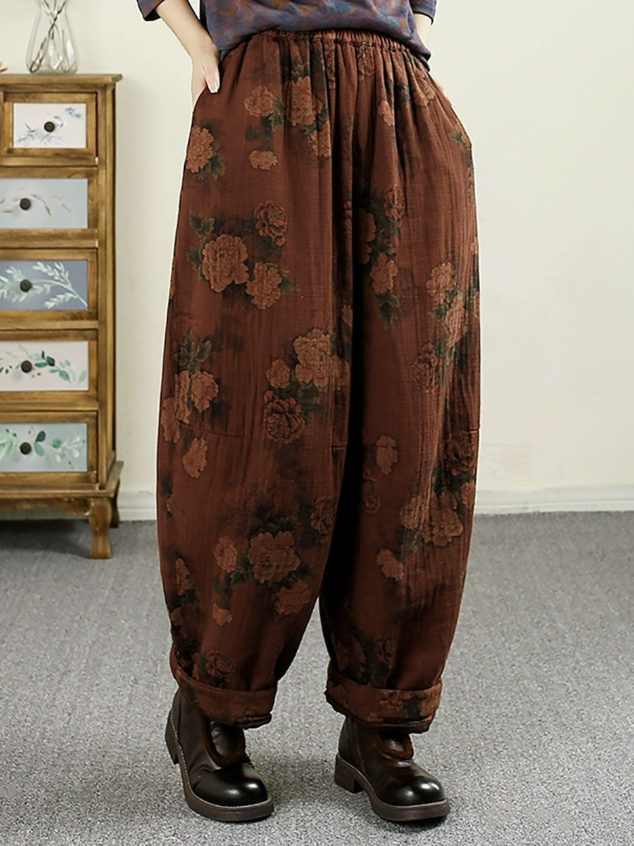 Autumn Flower Cotton Harem Pants Ax1024