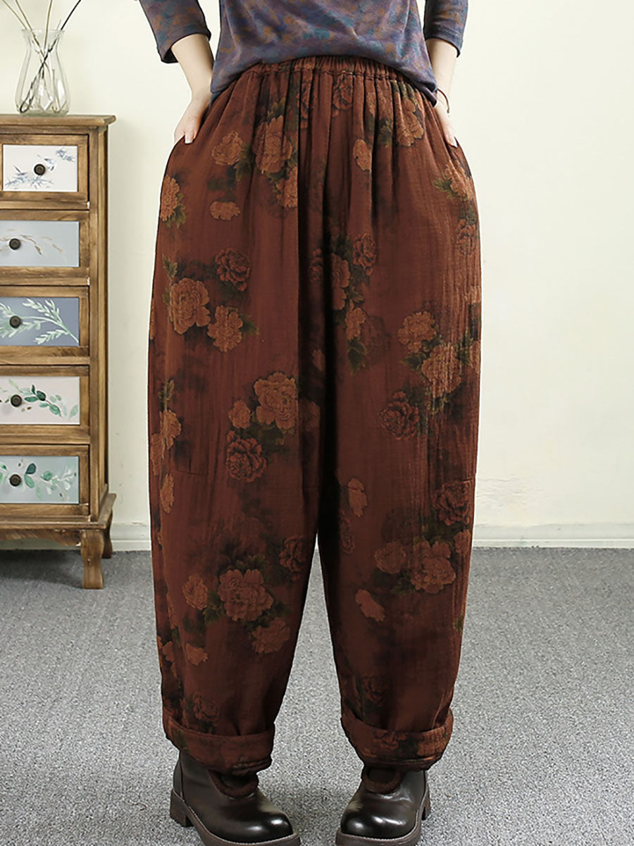 Autumn Flower Cotton Harem Pants Ax1024