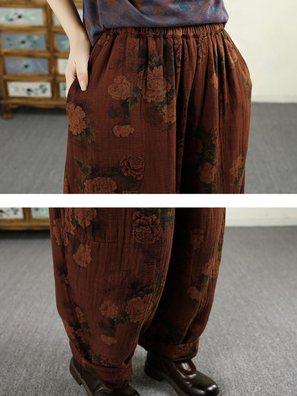 Autumn Flower Cotton Harem Pants Ax1024