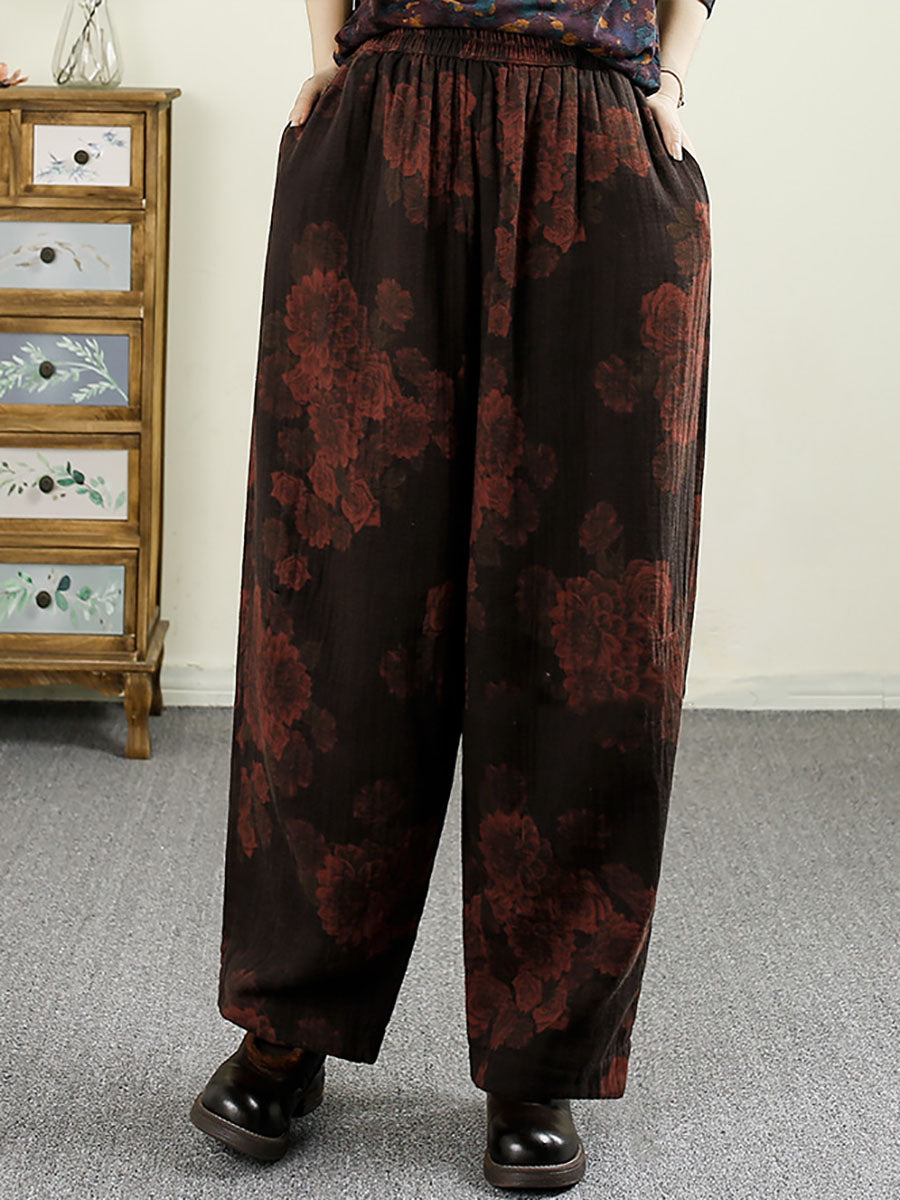 Autumn Flower Cotton Harem Pants Ax1024