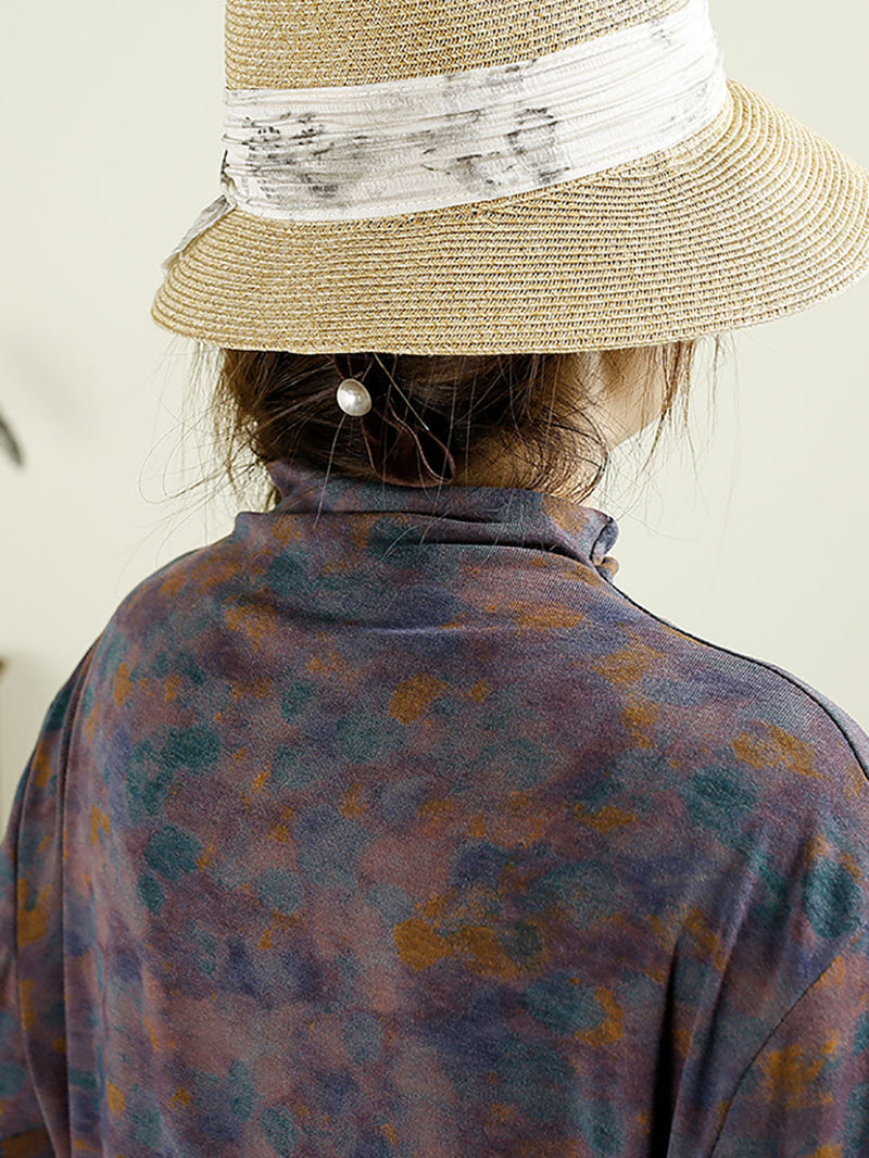 Autumn Artsy Turtleneck Pocket Cotton Blouse Ax1043