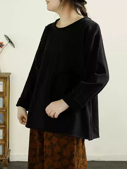 Autumn Patchwork O-neck Cotton Sweatshirt Ax1041